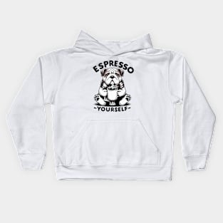 "Warm Espresso Bulldog - Cozy Coffee Humor" Kids Hoodie